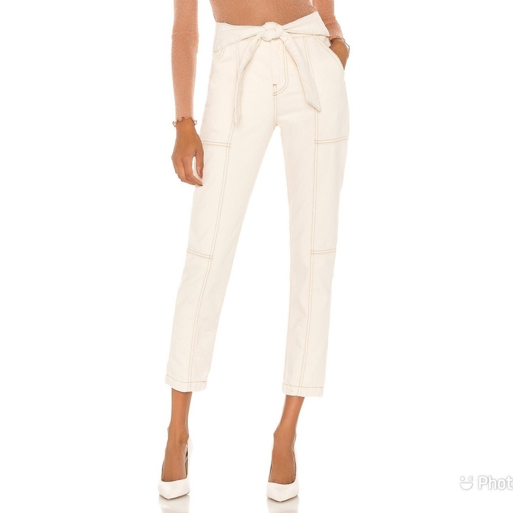 Jonathan Simkhai Neutral Ivory Tie Front Jeans Henley Tie Waist Straight Sz 26